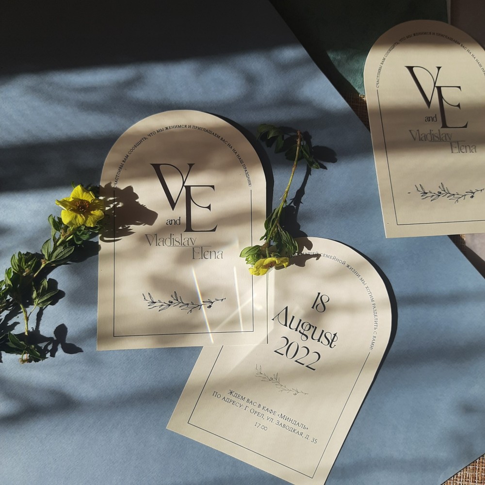 Изображение дизайн свадебных пригласительных, плотерная резка и печать на бумаге тач кавер